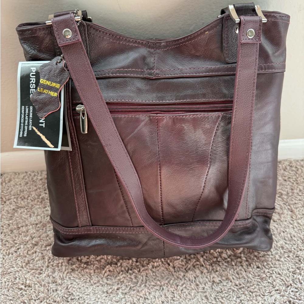 NWT Genuine Leather Burgundy Tote Bag
